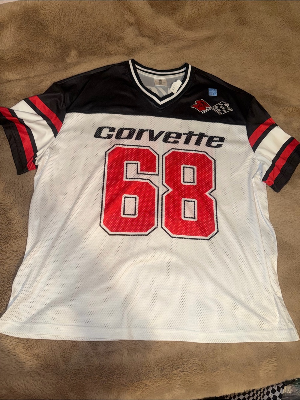 Men's Corvette White & Black Racing Jersey - Red 68 Graphic